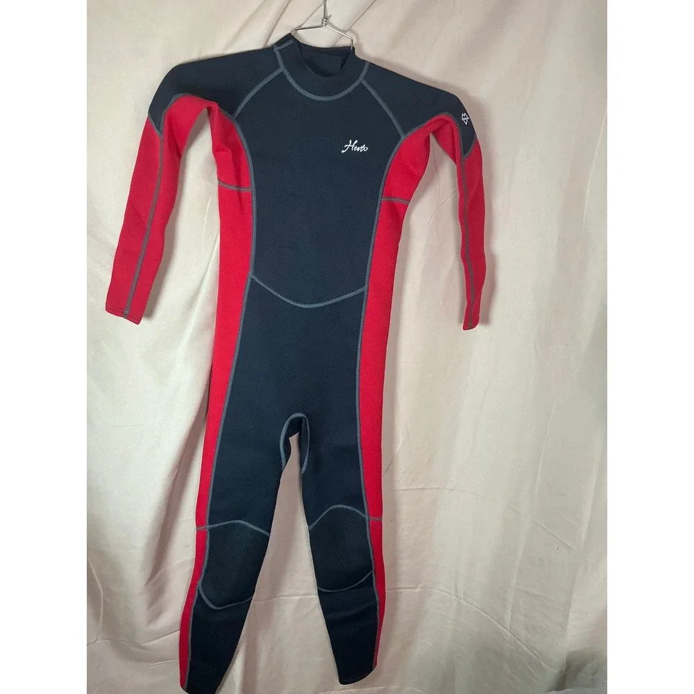 Hevto Wetsuit Kids Youth Unisex Black Red New Full Body Neoprene Thermal Surf